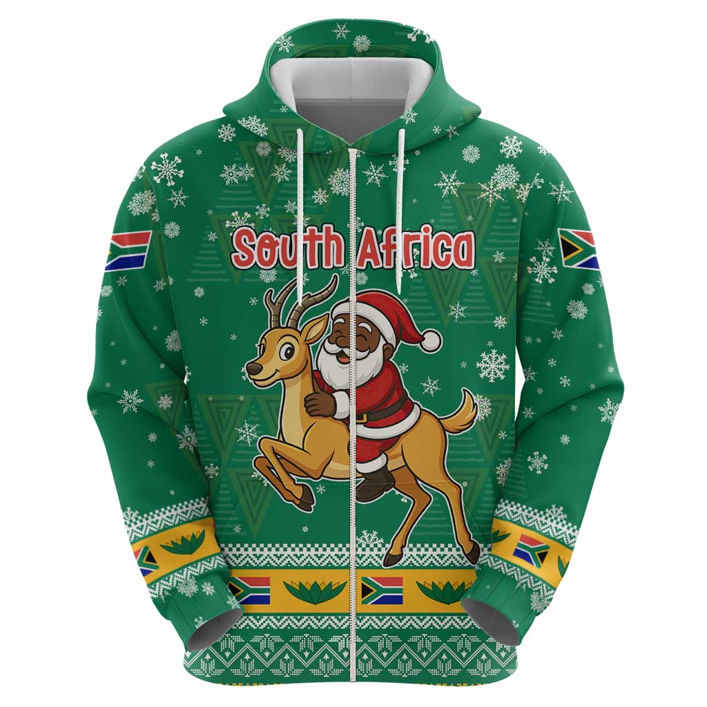 South Africa Christmas Zip Hoodie Santa Reindeer and Africa Map - Wonder Print Shop