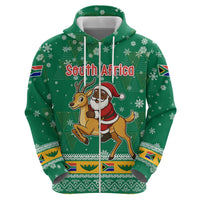 South Africa Christmas Zip Hoodie Santa Reindeer and Africa Map - Wonder Print Shop