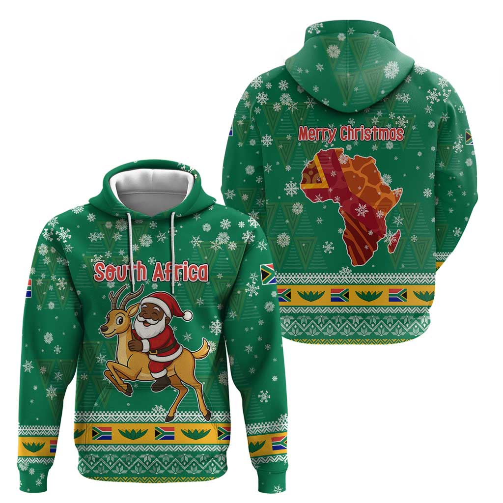 South Africa Christmas Zip Hoodie Santa Reindeer and Africa Map - Wonder Print Shop