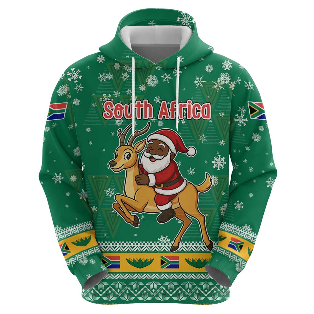 South Africa Christmas Zip Hoodie Santa Reindeer and Africa Map - Wonder Print Shop