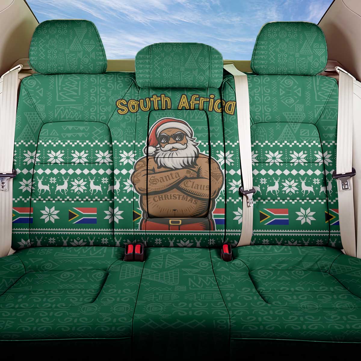 South Africa Christmas Back Car Seat Cover Christmas Santa Claus Tattoo - Wonder Print Shop