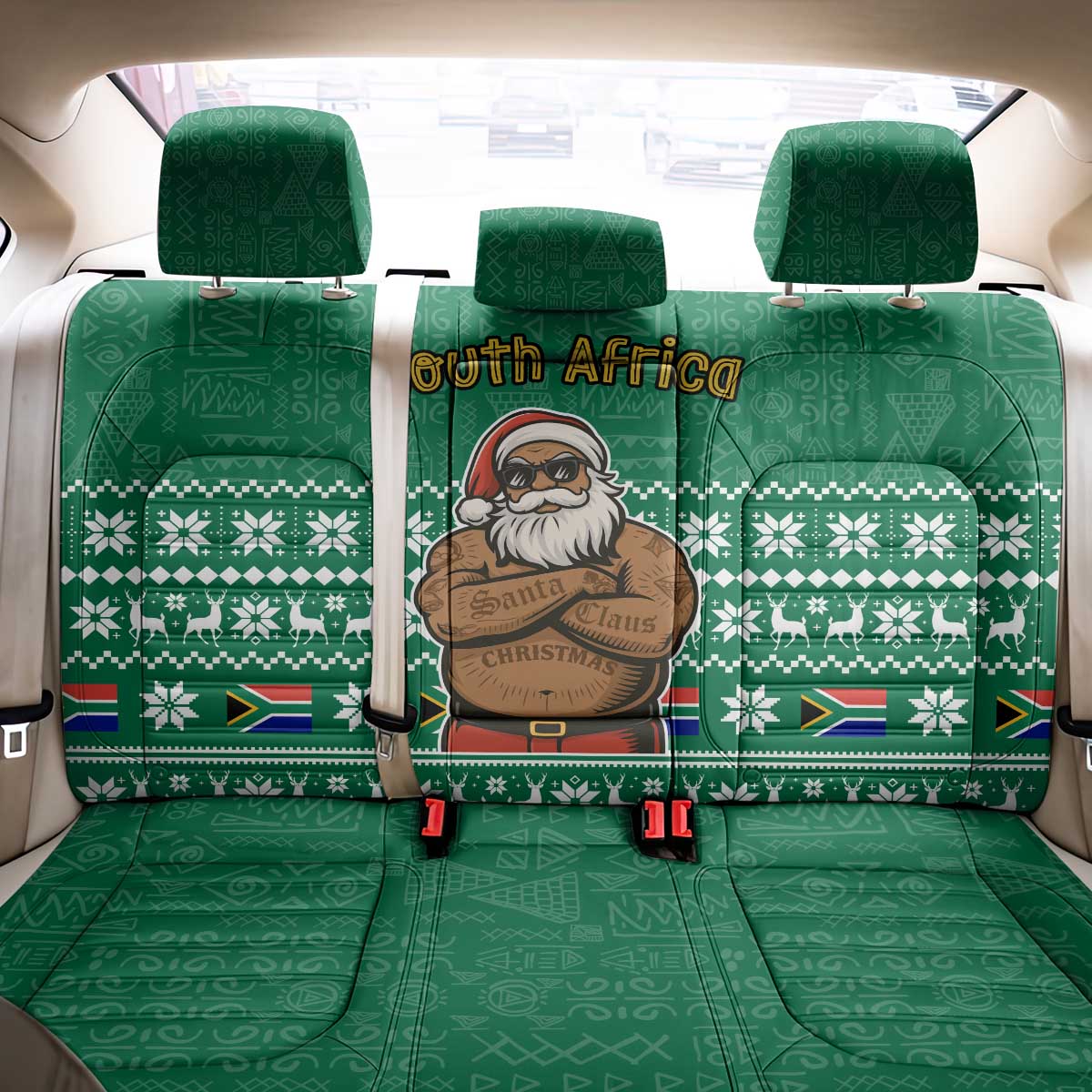 South Africa Christmas Back Car Seat Cover Christmas Santa Claus Tattoo - Wonder Print Shop