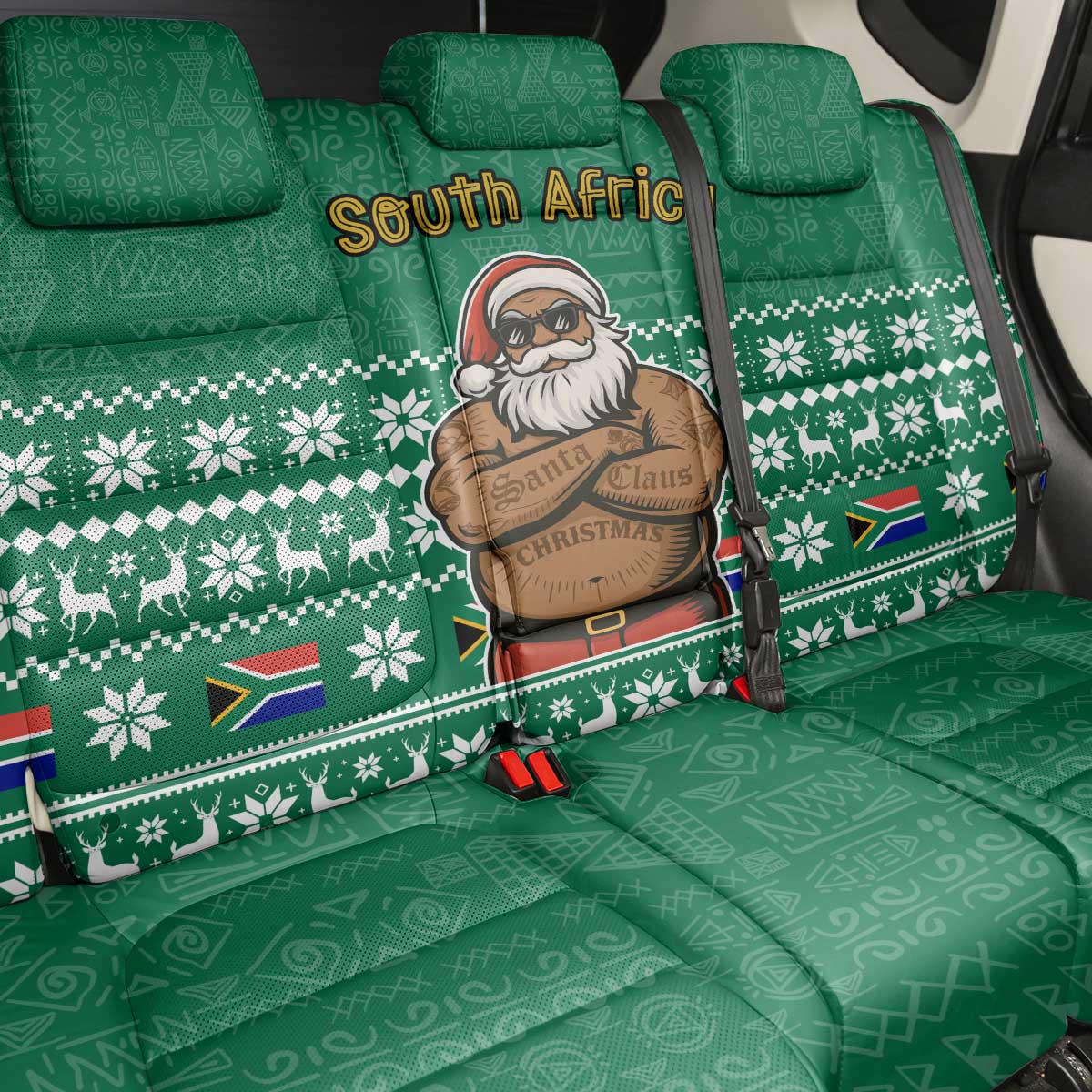 South Africa Christmas Back Car Seat Cover Christmas Santa Claus Tattoo - Wonder Print Shop