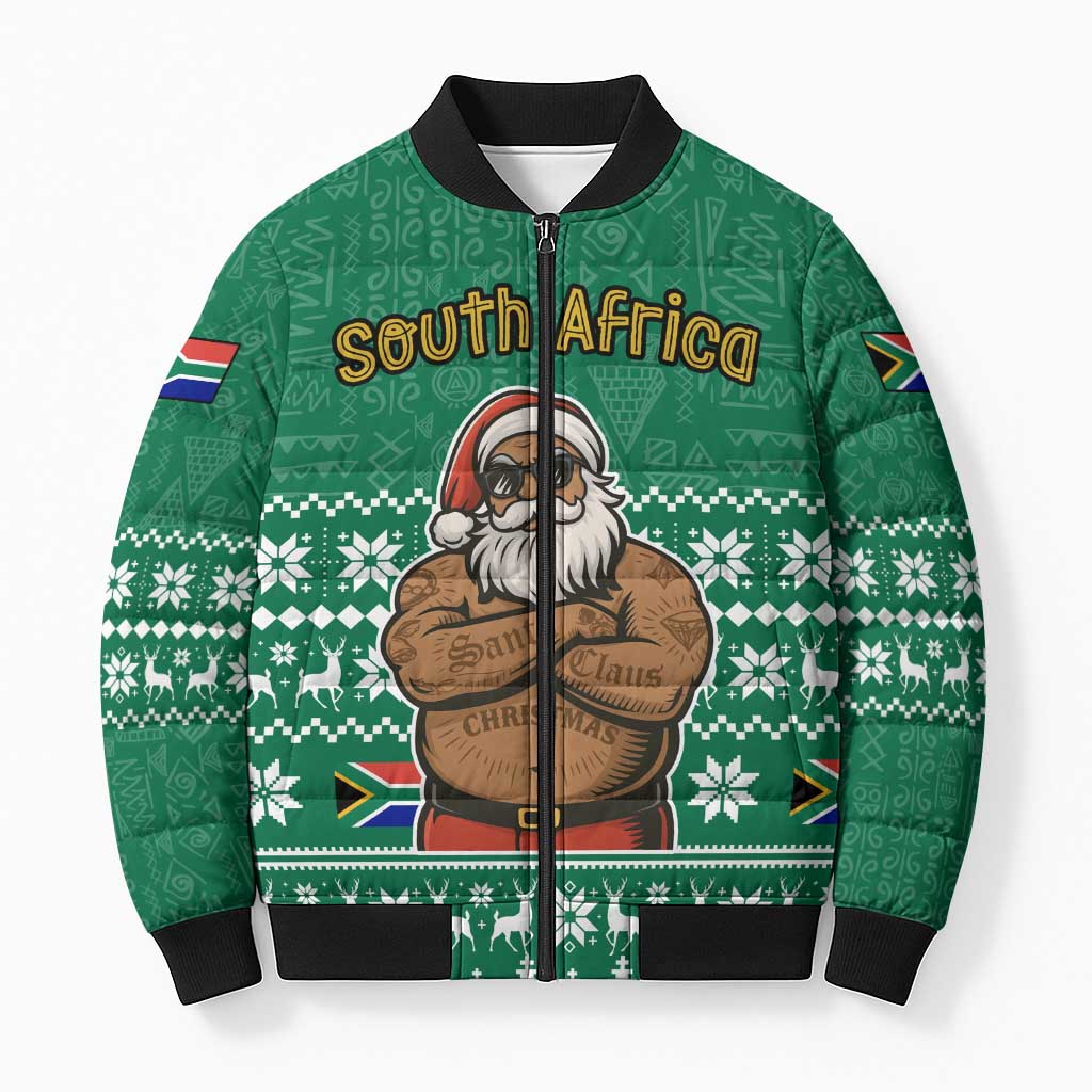 South Africa Christmas Bomber Puffer Jacket Christmas Santa Claus Tattoo - Wonder Print Shop