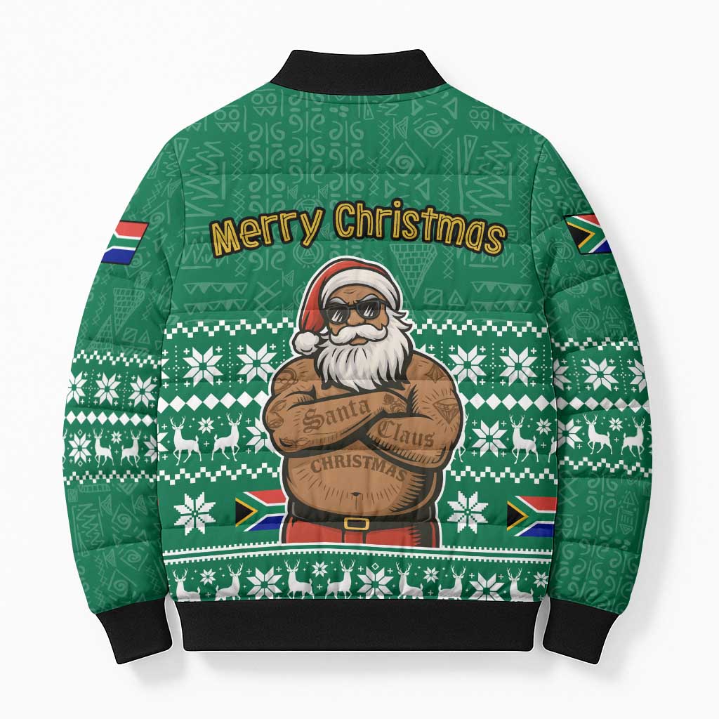 South Africa Christmas Bomber Puffer Jacket Christmas Santa Claus Tattoo - Wonder Print Shop
