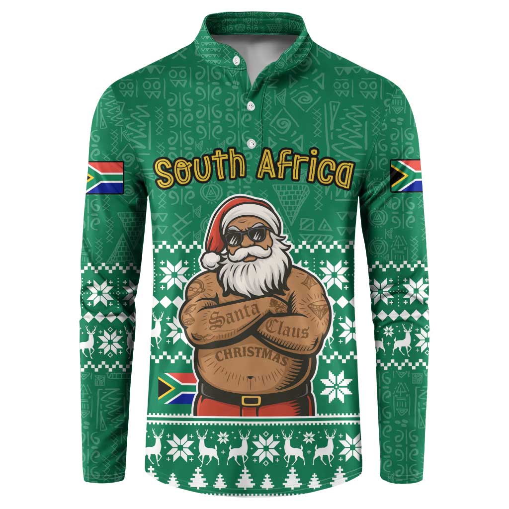 South Africa Christmas Button Sweatshirt Christmas Santa Claus Tattoo - Wonder Print Shop