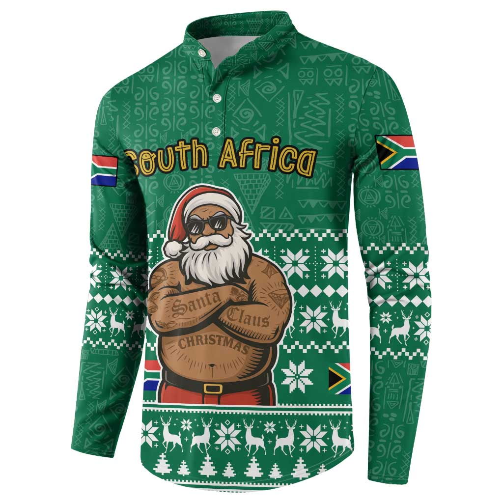 South Africa Christmas Button Sweatshirt Christmas Santa Claus Tattoo - Wonder Print Shop