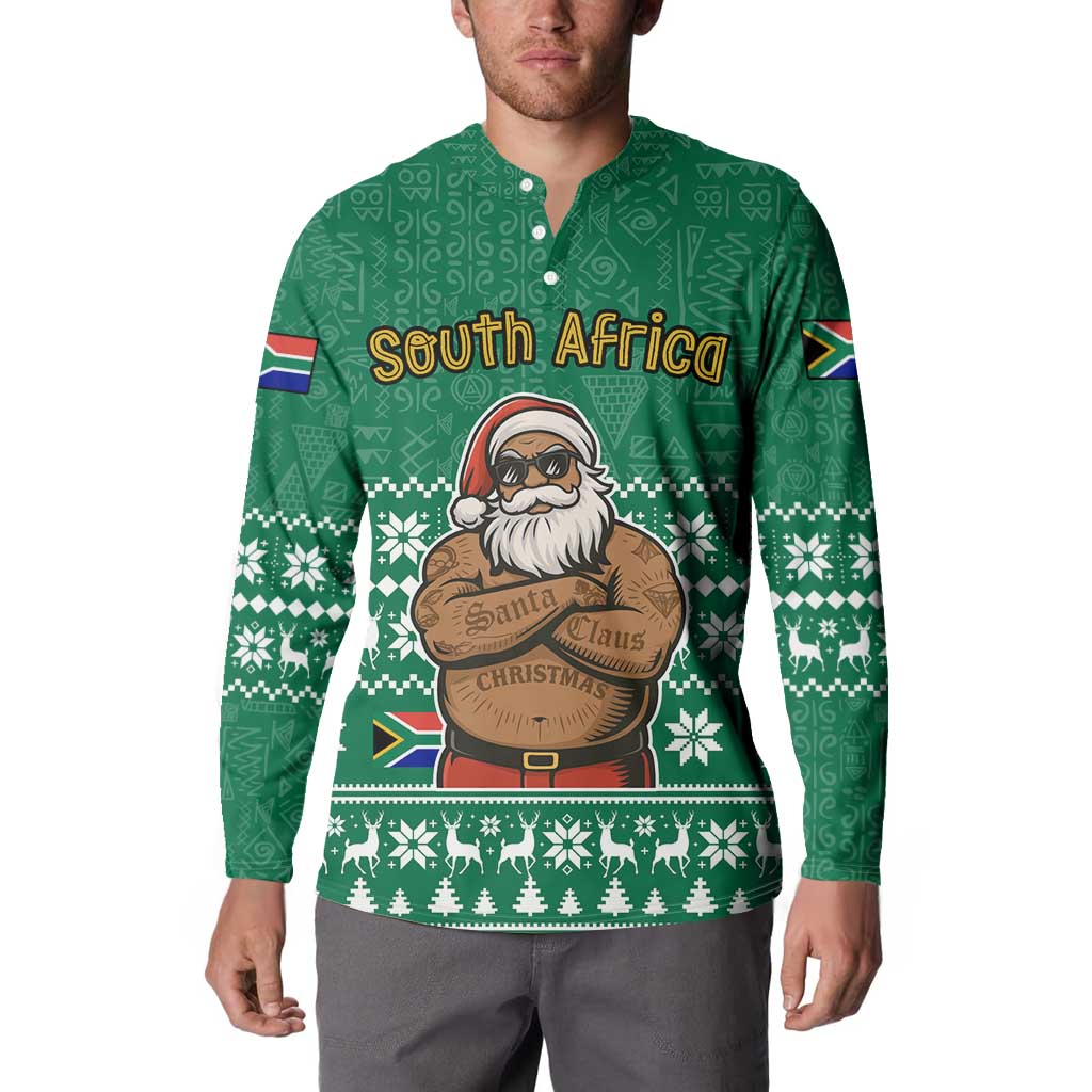 South Africa Christmas Button Sweatshirt Christmas Santa Claus Tattoo - Wonder Print Shop