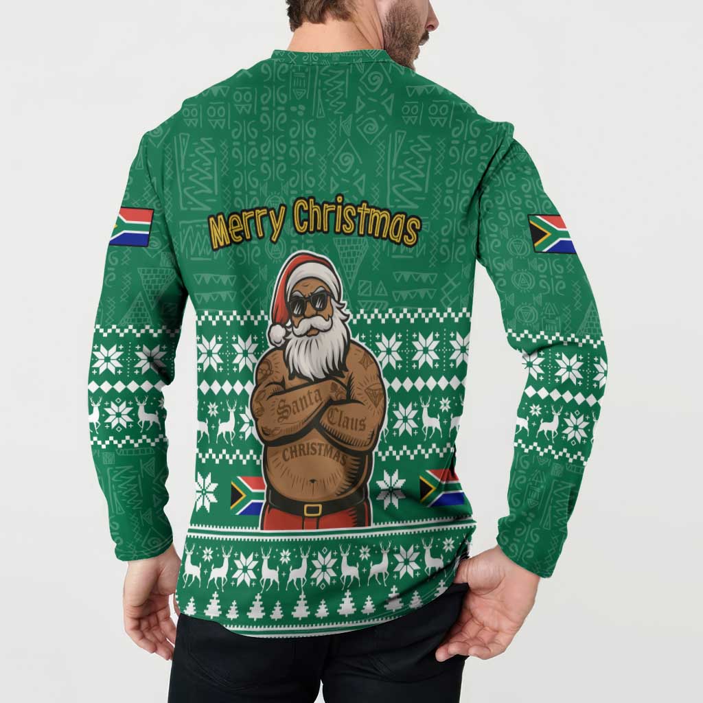 South Africa Christmas Button Sweatshirt Christmas Santa Claus Tattoo - Wonder Print Shop