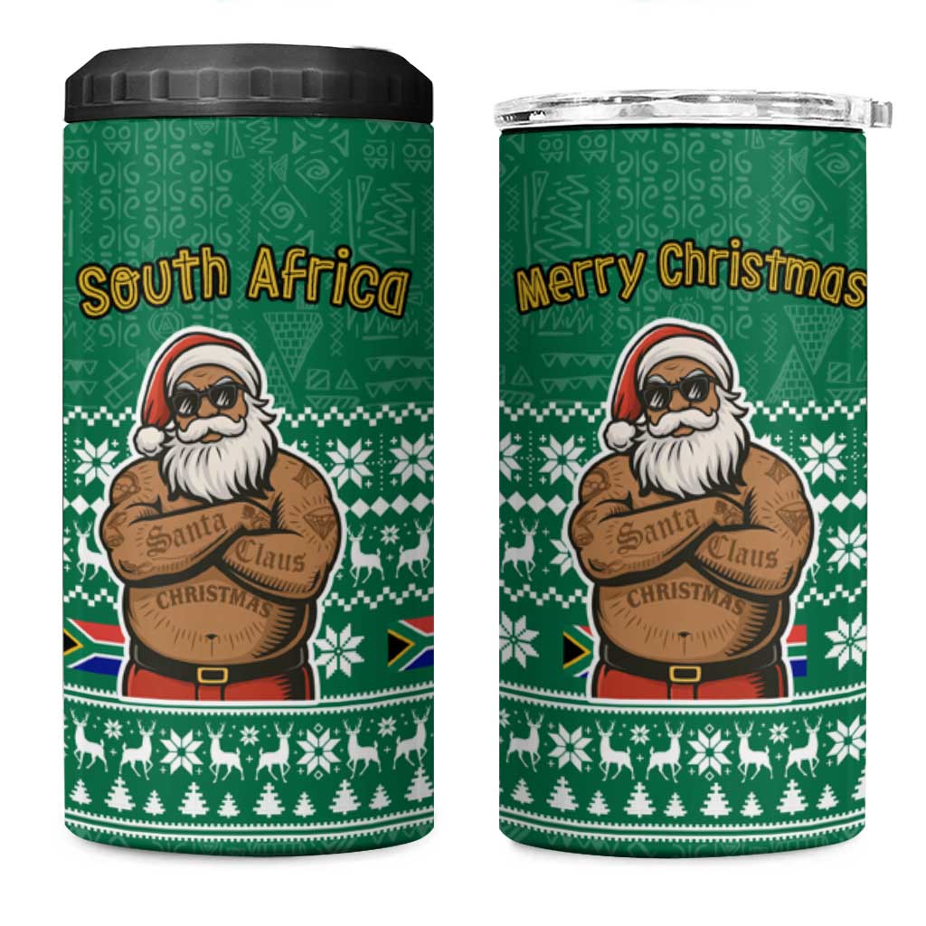 South Africa Christmas 4 in 1 Can Cooler Tumbler Christmas Santa Claus Tattoo - Wonder Print Shop