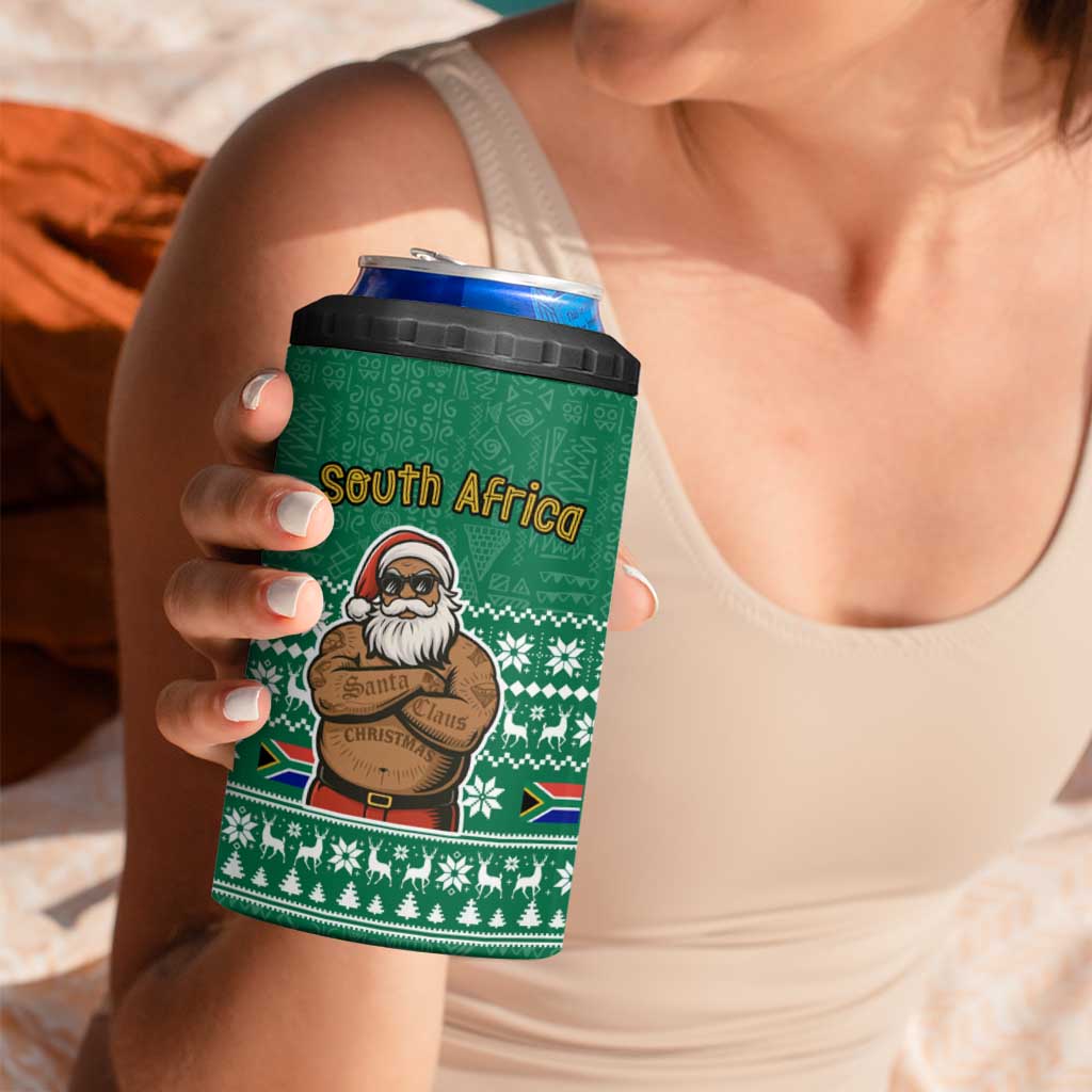 South Africa Christmas 4 in 1 Can Cooler Tumbler Christmas Santa Claus Tattoo - Wonder Print Shop