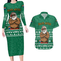 South Africa Christmas Couples Matching Long Sleeve Bodycon Dress and Hawaiian Shirt Christmas Santa Claus Tattoo - Wonder Print Shop
