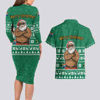South Africa Christmas Couples Matching Long Sleeve Bodycon Dress and Hawaiian Shirt Christmas Santa Claus Tattoo - Wonder Print Shop
