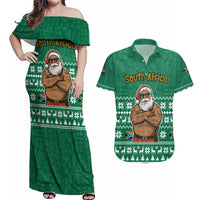 South Africa Christmas Couples Matching Off Shoulder Maxi Dress and Hawaiian Shirt Christmas Santa Claus Tattoo - Wonder Print Shop
