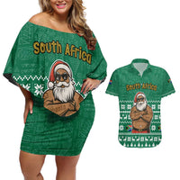 South Africa Christmas Couples Matching Off Shoulder Short Dress and Hawaiian Shirt Christmas Santa Claus Tattoo - Wonder Print Shop