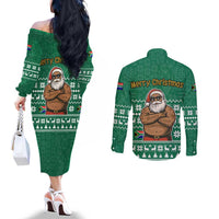 South Africa Christmas Couples Matching Off The Shoulder Long Sleeve Dress and Long Sleeve Button Shirt Christmas Santa Claus Tattoo - Wonder Print Shop