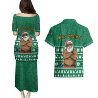South Africa Christmas Couples Matching Puletasi and Hawaiian Shirt Christmas Santa Claus Tattoo - Wonder Print Shop