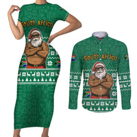 South Africa Christmas Couples Matching Short Sleeve Bodycon Dress and Long Sleeve Button Shirt Christmas Santa Claus Tattoo - Wonder Print Shop