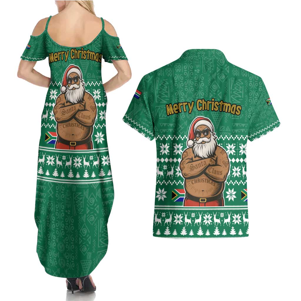 South Africa Christmas Couples Matching Summer Maxi Dress and Hawaiian Shirt Christmas Santa Claus Tattoo - Wonder Print Shop