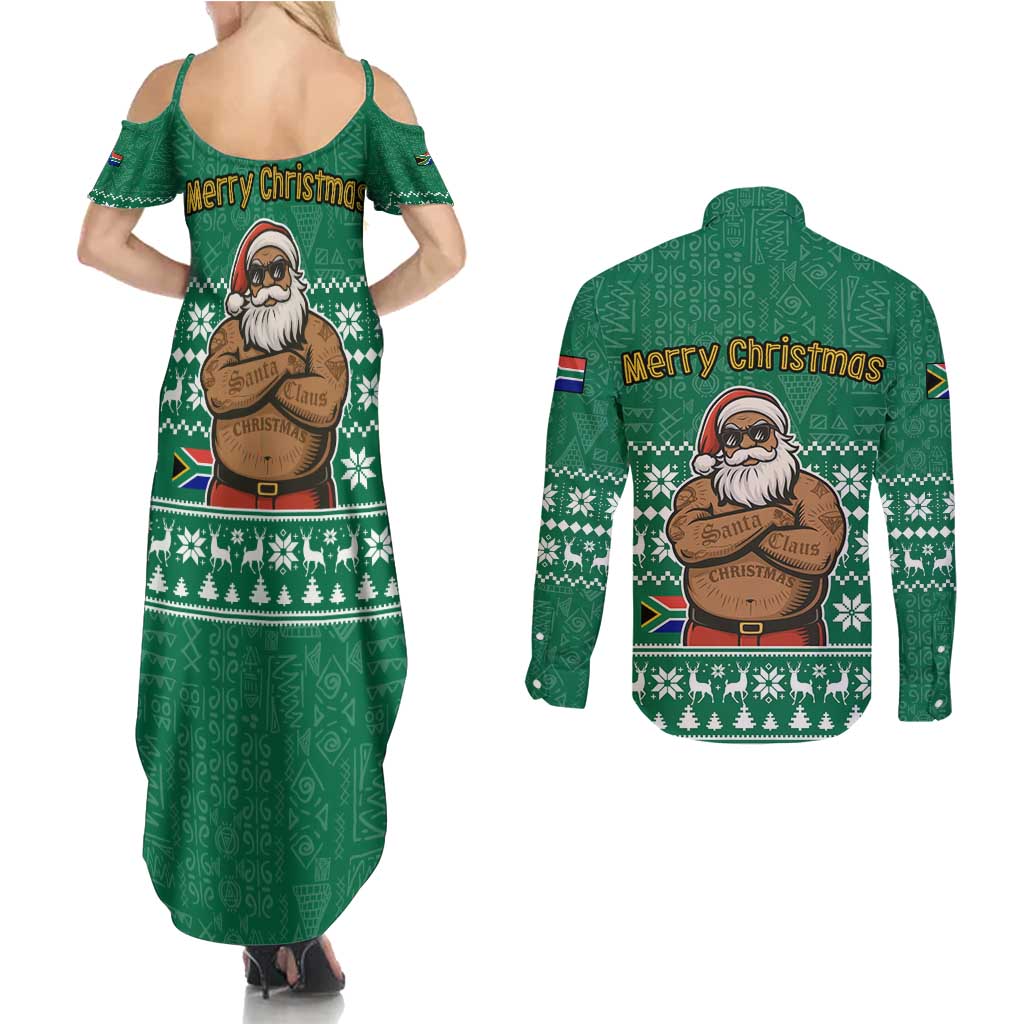 South Africa Christmas Couples Matching Summer Maxi Dress and Long Sleeve Button Shirt Christmas Santa Claus Tattoo - Wonder Print Shop