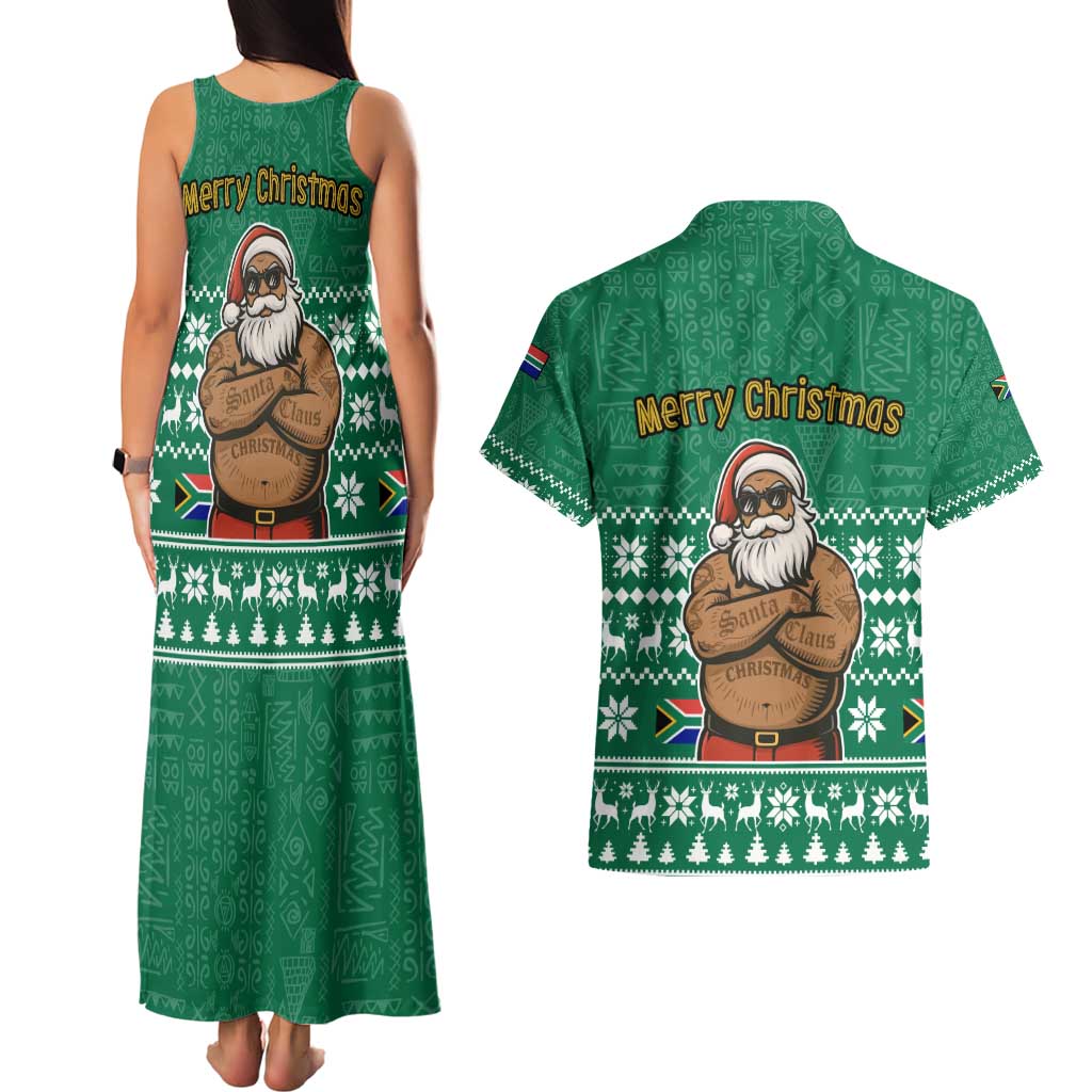 South Africa Christmas Couples Matching Tank Maxi Dress and Hawaiian Shirt Christmas Santa Claus Tattoo - Wonder Print Shop