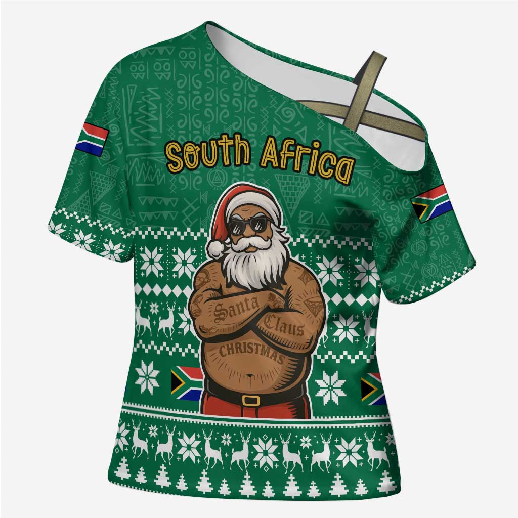 South Africa Christmas Cross Shoulder Shirt Christmas Santa Claus Tattoo - Wonder Print Shop
