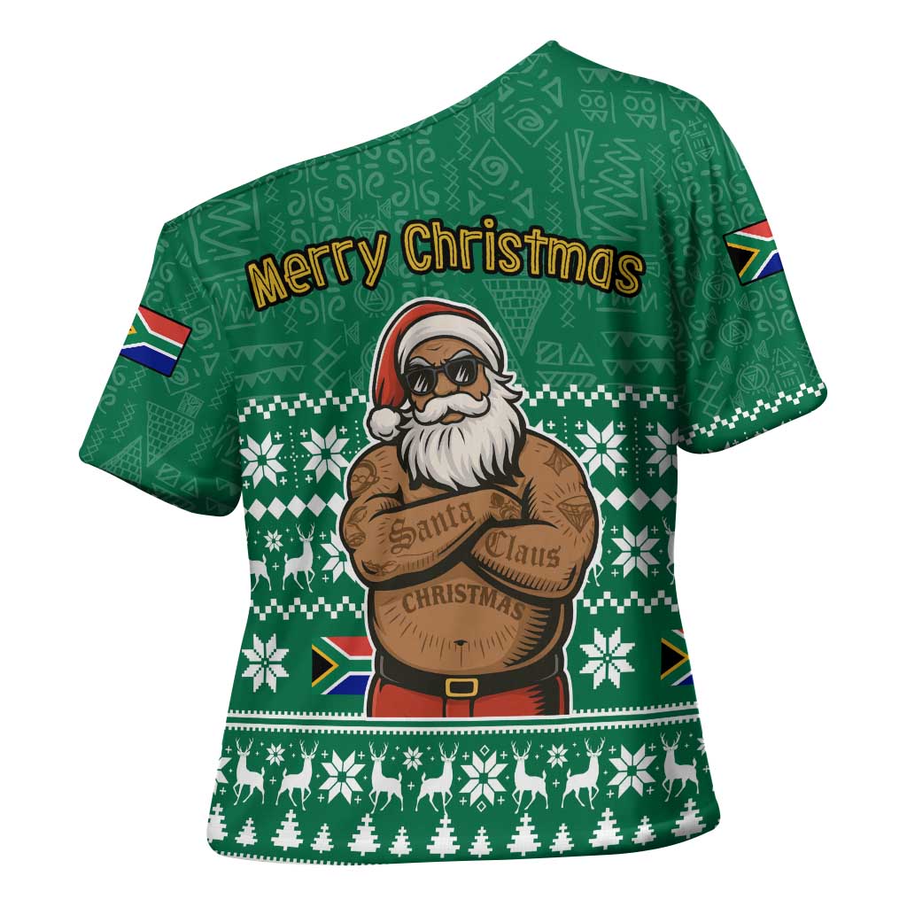 South Africa Christmas Cross Shoulder Shirt Christmas Santa Claus Tattoo - Wonder Print Shop