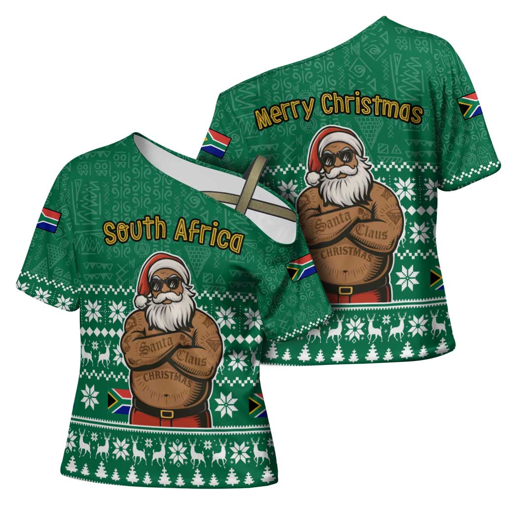 South Africa Christmas Cross Shoulder Shirt Christmas Santa Claus Tattoo - Wonder Print Shop