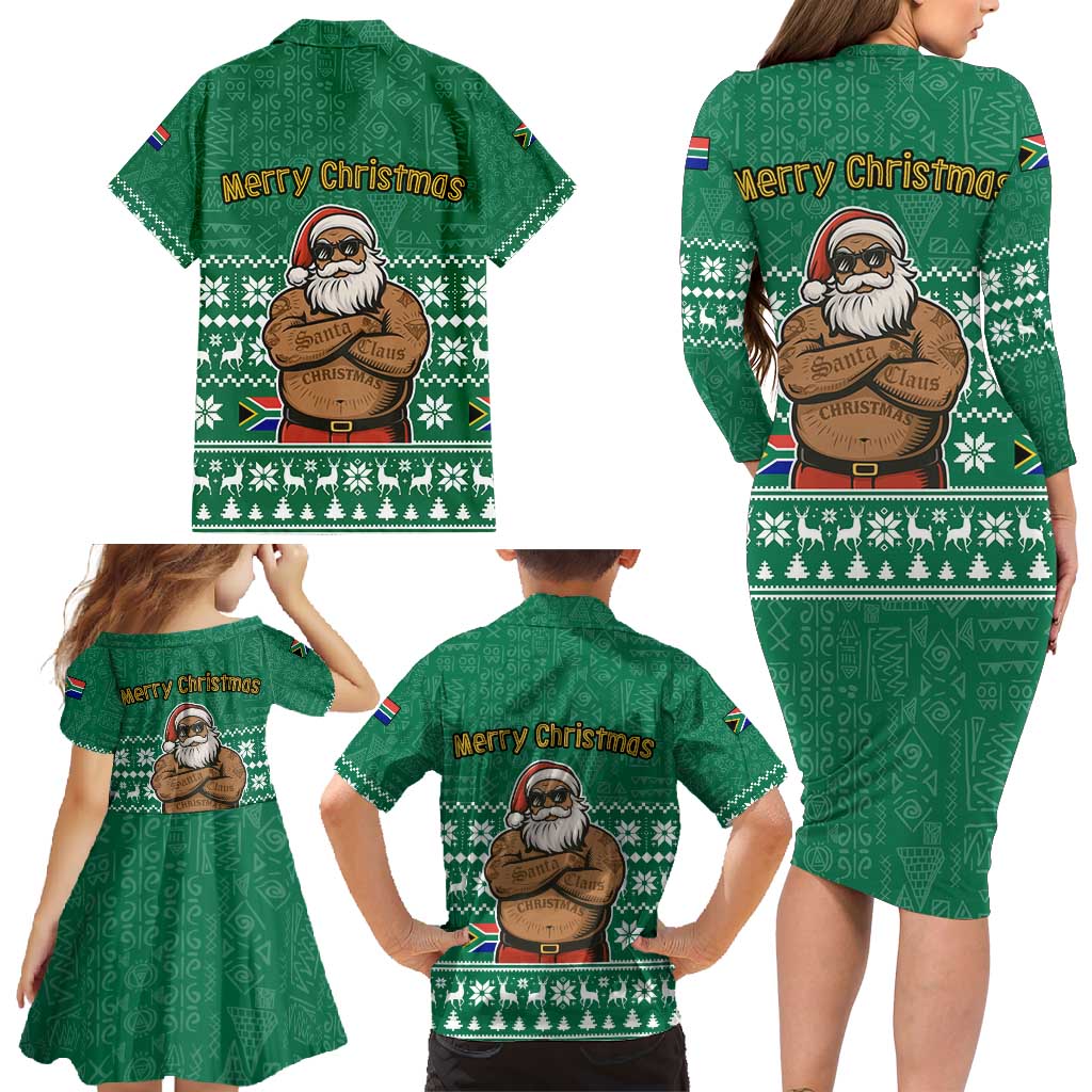 South Africa Christmas Family Matching Long Sleeve Bodycon Dress and Hawaiian Shirt Christmas Santa Claus Tattoo - Wonder Print Shop