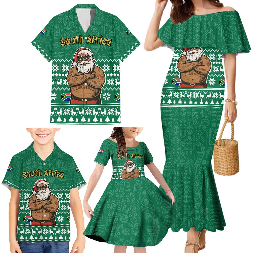 South Africa Christmas Family Matching Mermaid Dress and Hawaiian Shirt Christmas Santa Claus Tattoo - Wonder Print Shop