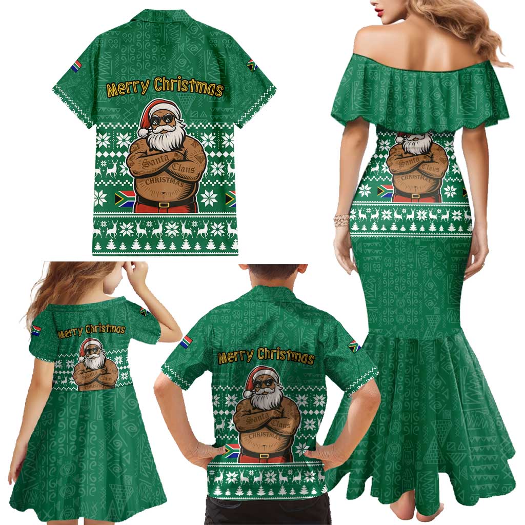 South Africa Christmas Family Matching Mermaid Dress and Hawaiian Shirt Christmas Santa Claus Tattoo - Wonder Print Shop