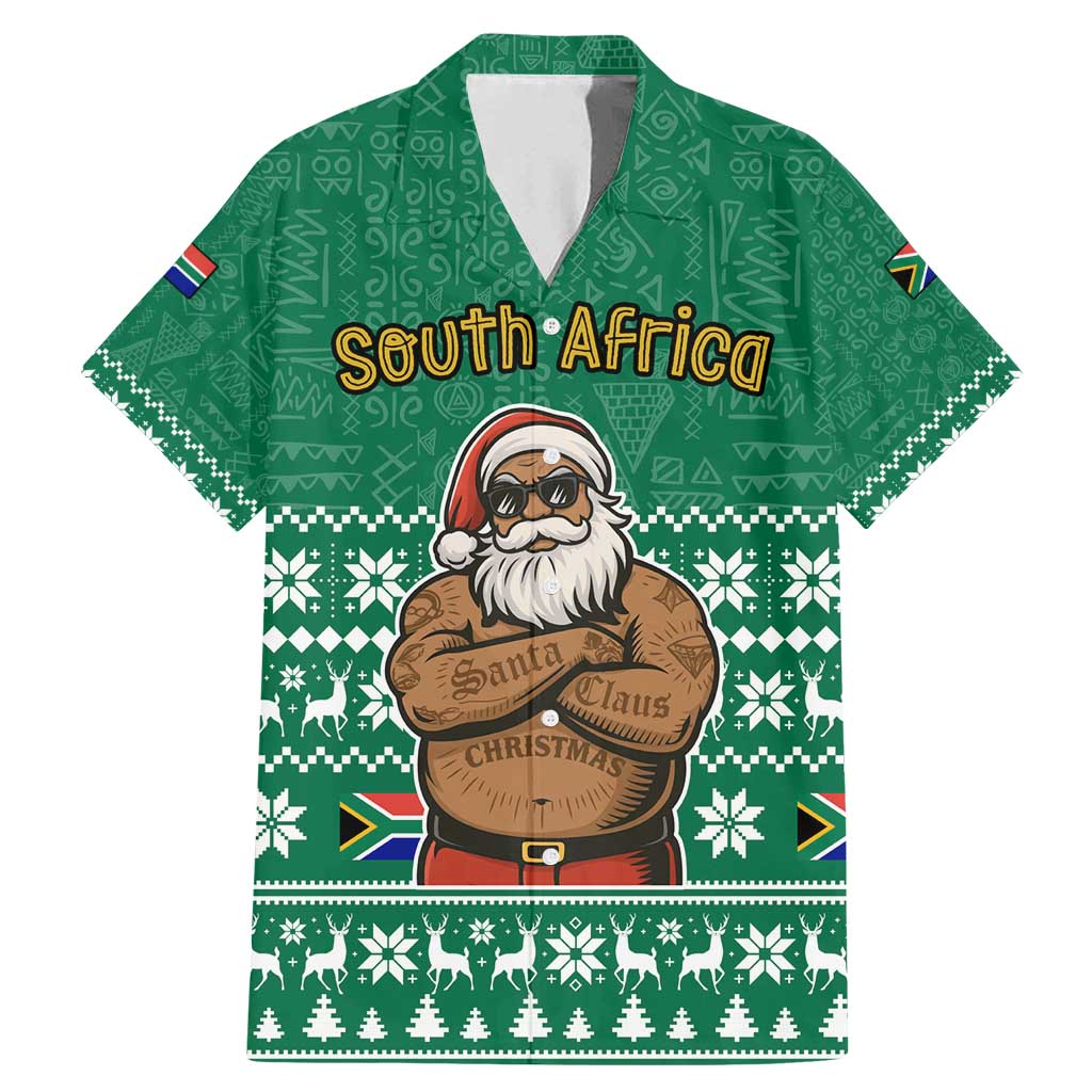South Africa Christmas Family Matching Mermaid Dress and Hawaiian Shirt Christmas Santa Claus Tattoo - Wonder Print Shop