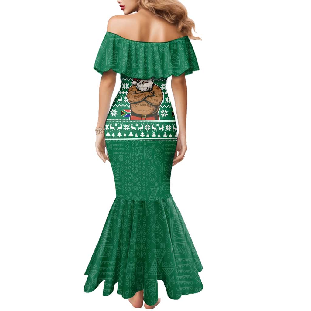 South Africa Christmas Family Matching Mermaid Dress and Hawaiian Shirt Christmas Santa Claus Tattoo - Wonder Print Shop
