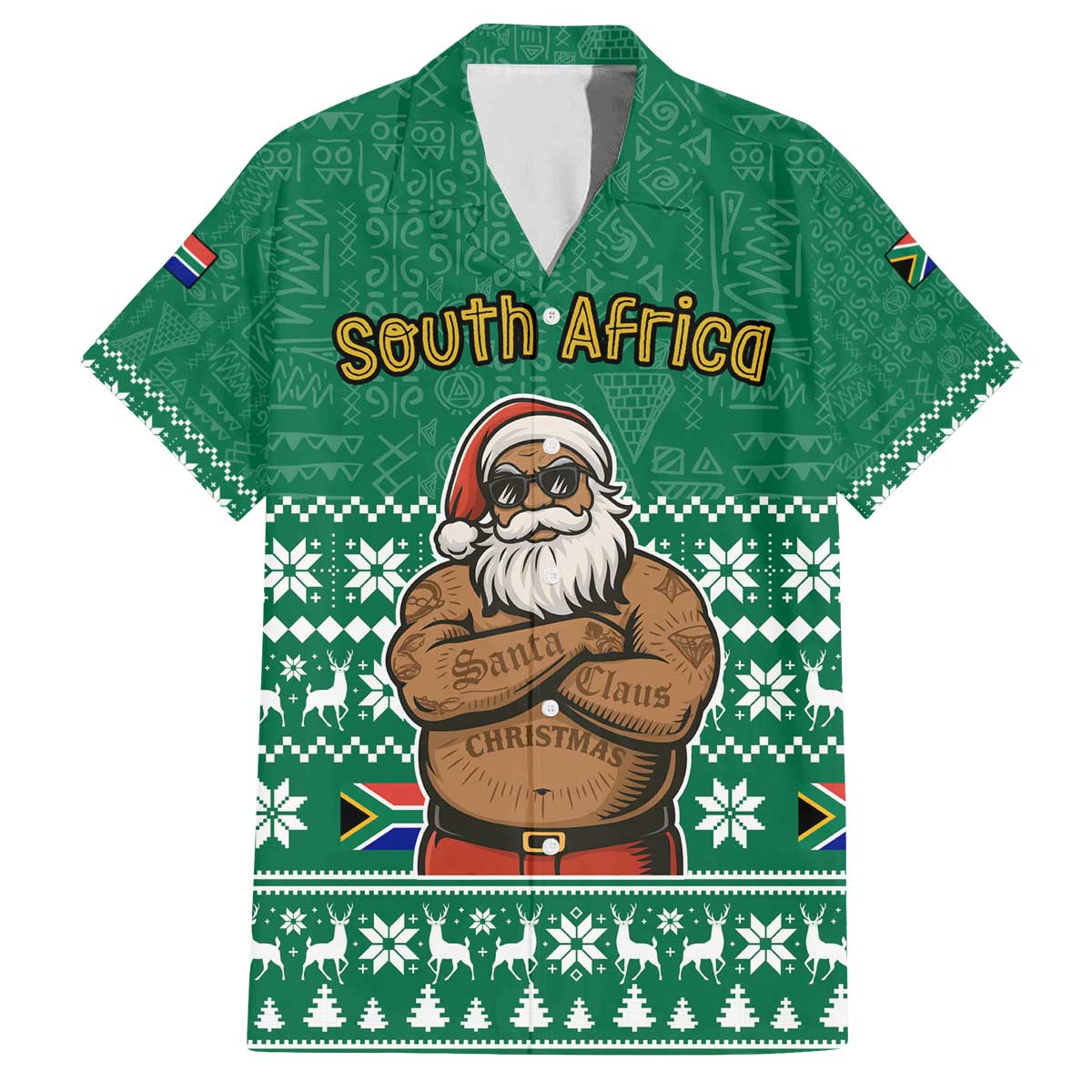 South Africa Christmas Family Matching Off The Shoulder Long Sleeve Dress and Hawaiian Shirt Christmas Santa Claus Tattoo - Wonder Print Shop