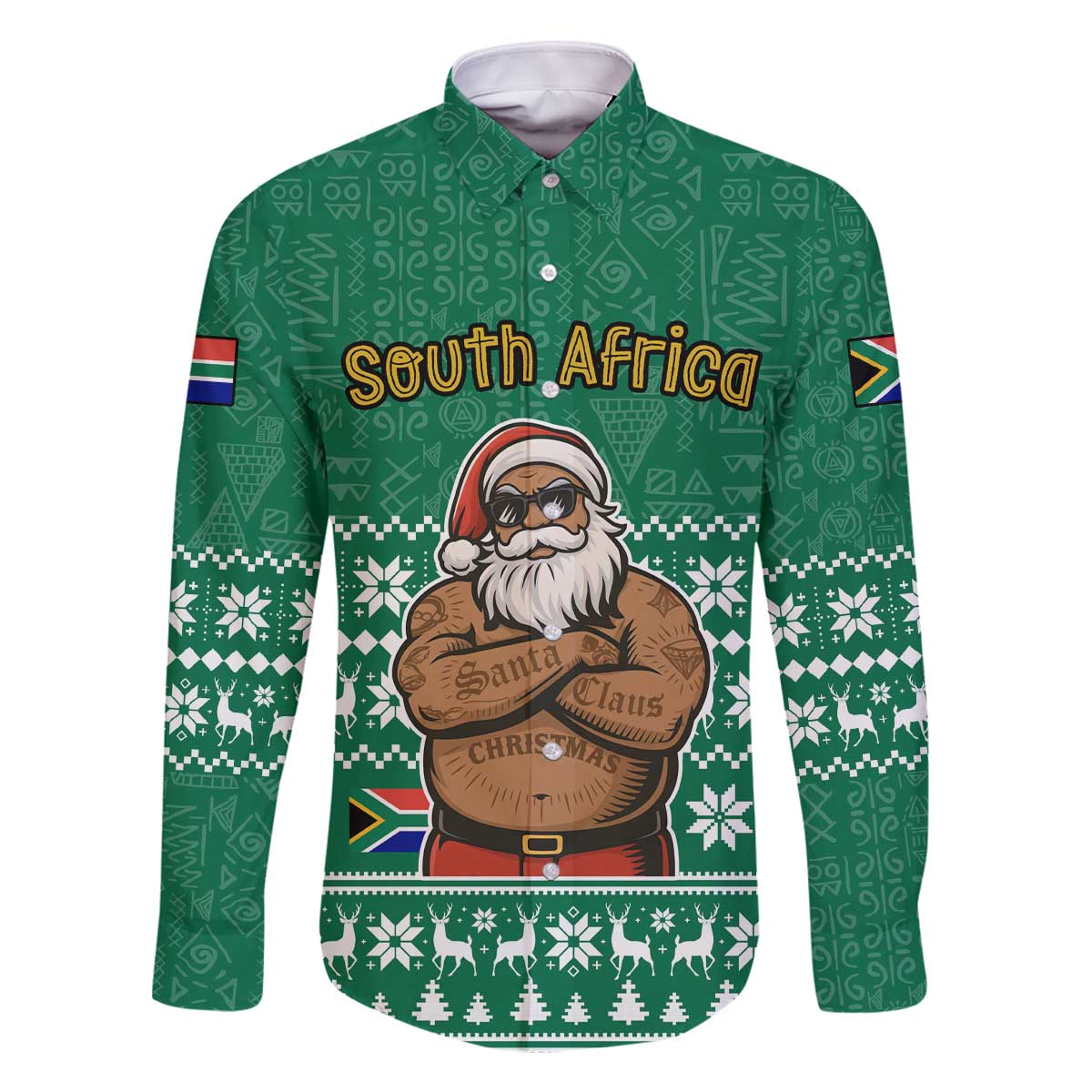 South Africa Christmas Family Matching Off The Shoulder Long Sleeve Dress and Hawaiian Shirt Christmas Santa Claus Tattoo - Wonder Print Shop