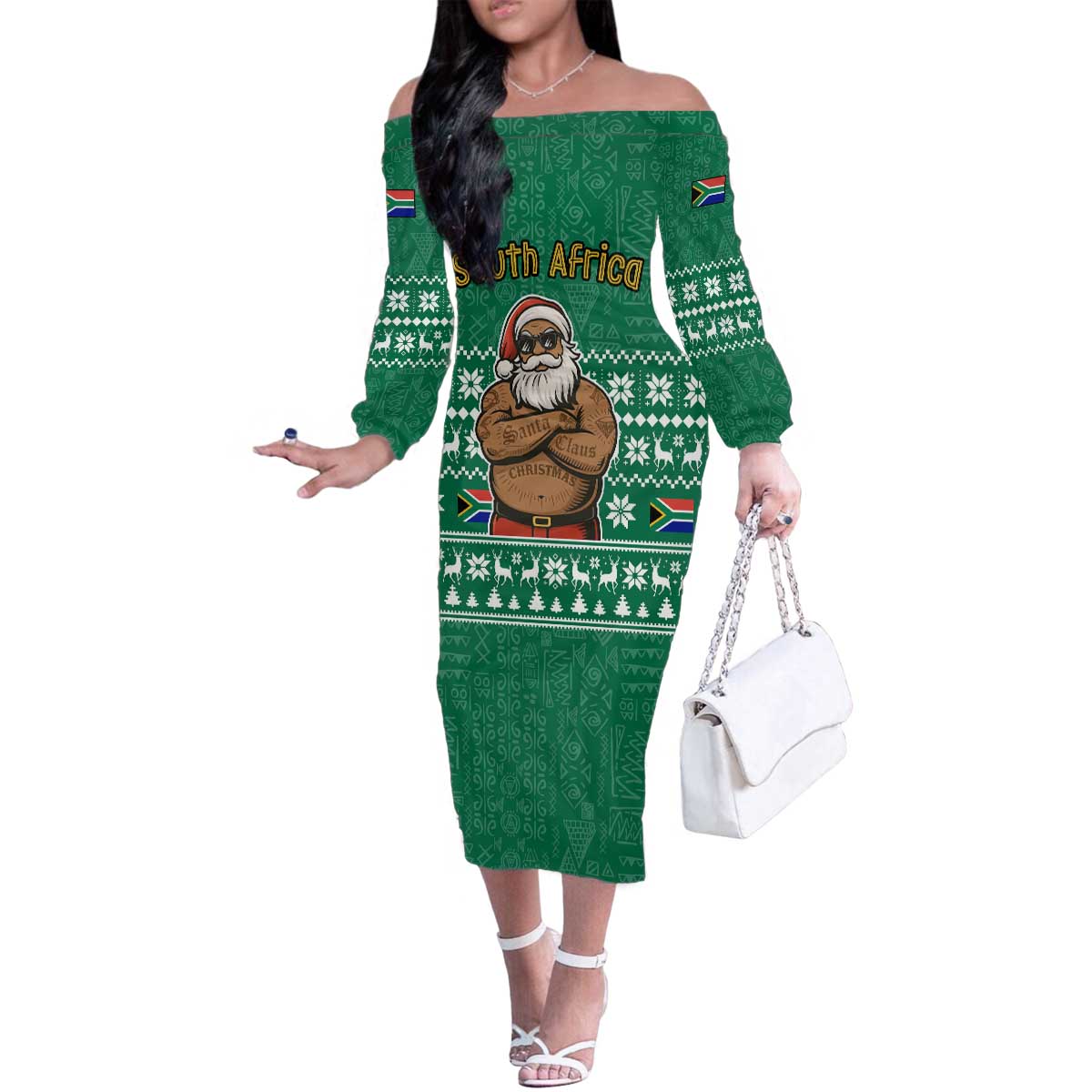 South Africa Christmas Family Matching Off The Shoulder Long Sleeve Dress and Hawaiian Shirt Christmas Santa Claus Tattoo - Wonder Print Shop