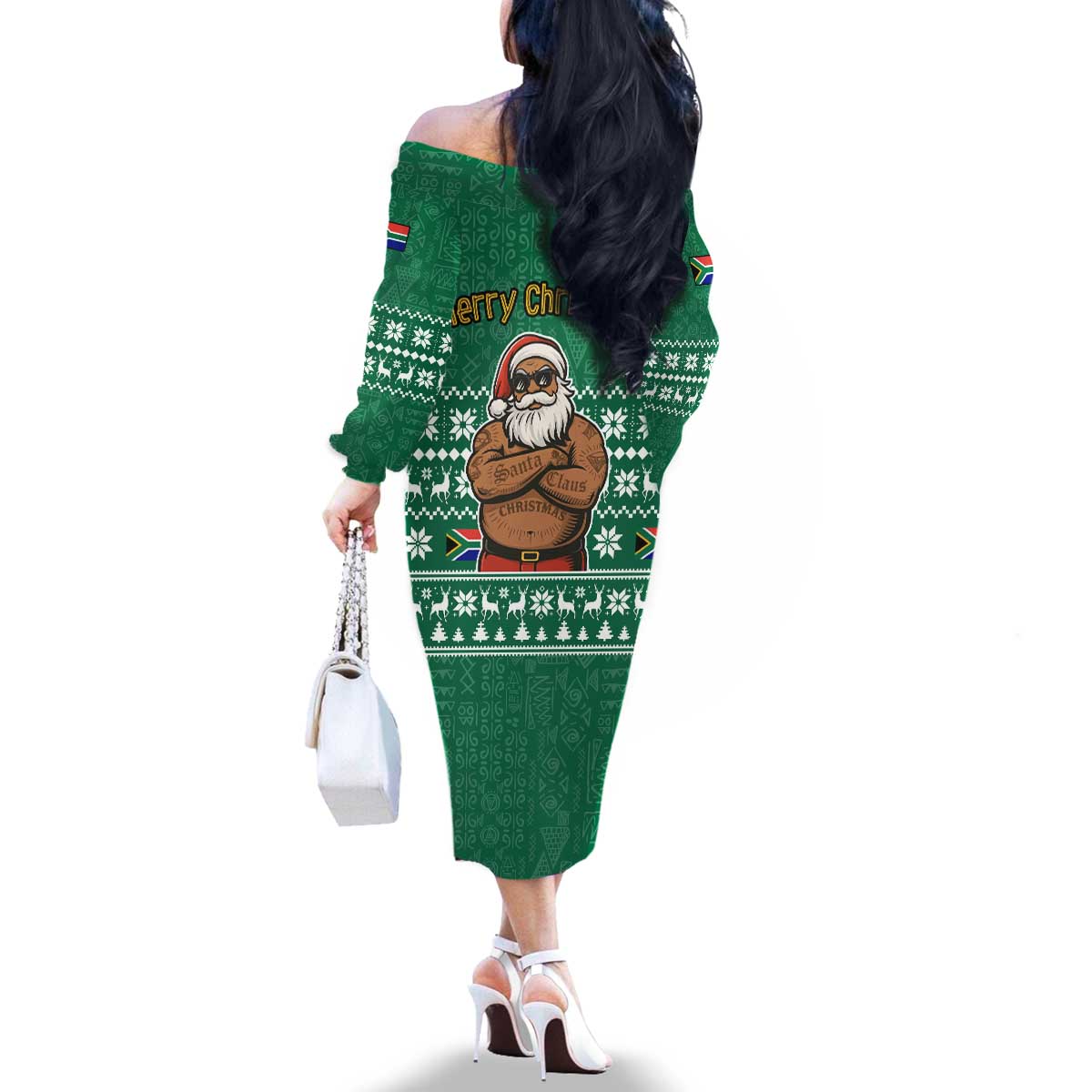 South Africa Christmas Family Matching Off The Shoulder Long Sleeve Dress and Hawaiian Shirt Christmas Santa Claus Tattoo - Wonder Print Shop