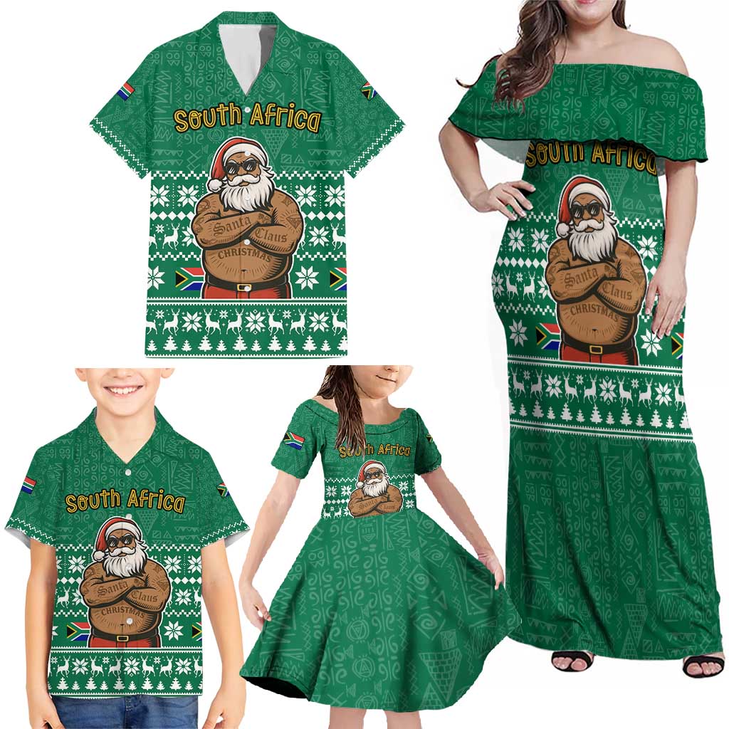 South Africa Christmas Family Matching Off Shoulder Maxi Dress and Hawaiian Shirt Christmas Santa Claus Tattoo - Wonder Print Shop