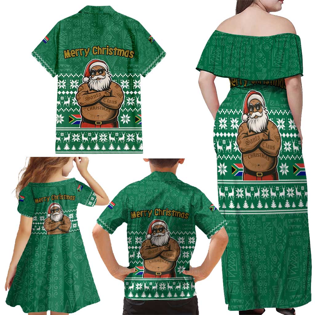 South Africa Christmas Family Matching Off Shoulder Maxi Dress and Hawaiian Shirt Christmas Santa Claus Tattoo - Wonder Print Shop