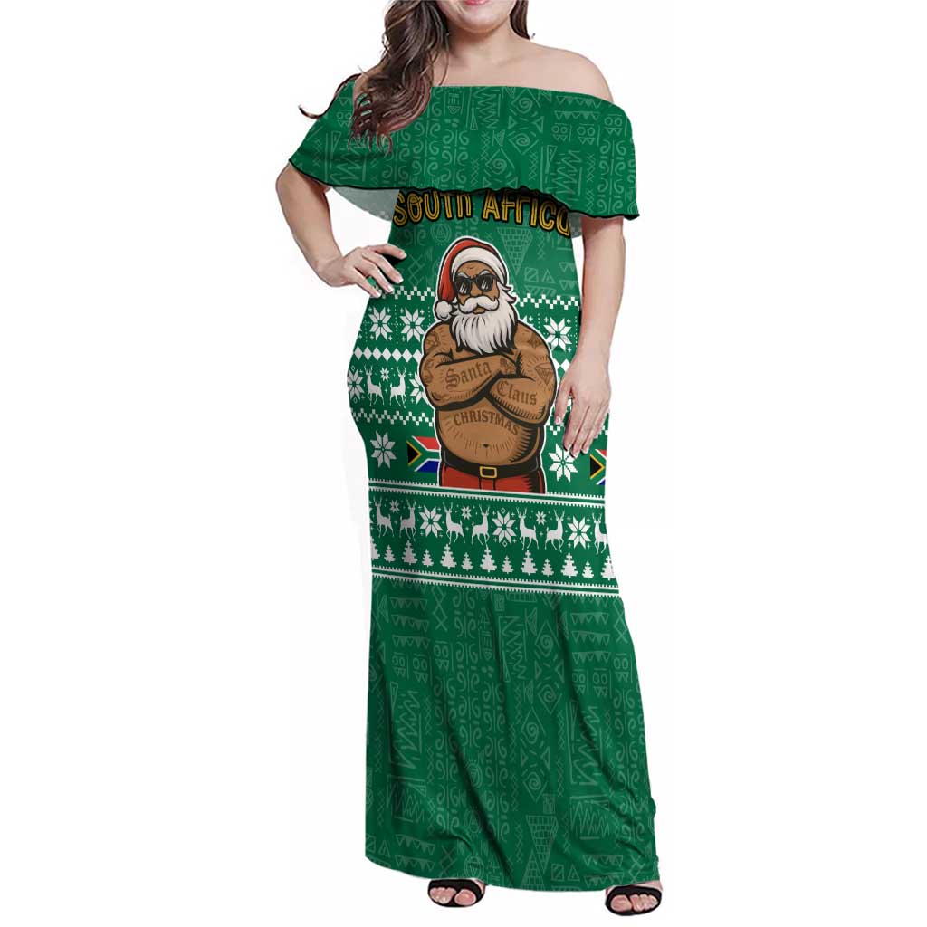 South Africa Christmas Family Matching Off Shoulder Maxi Dress and Hawaiian Shirt Christmas Santa Claus Tattoo - Wonder Print Shop
