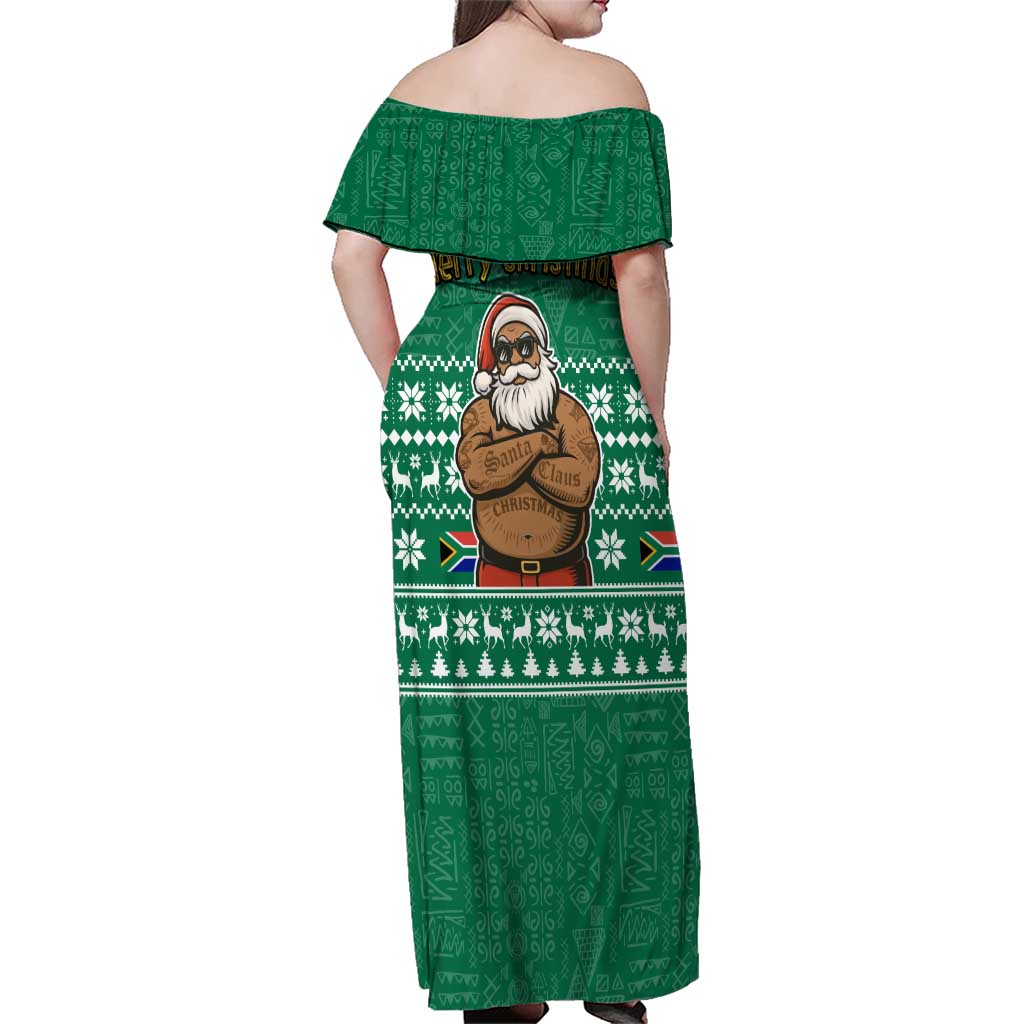South Africa Christmas Family Matching Off Shoulder Maxi Dress and Hawaiian Shirt Christmas Santa Claus Tattoo - Wonder Print Shop
