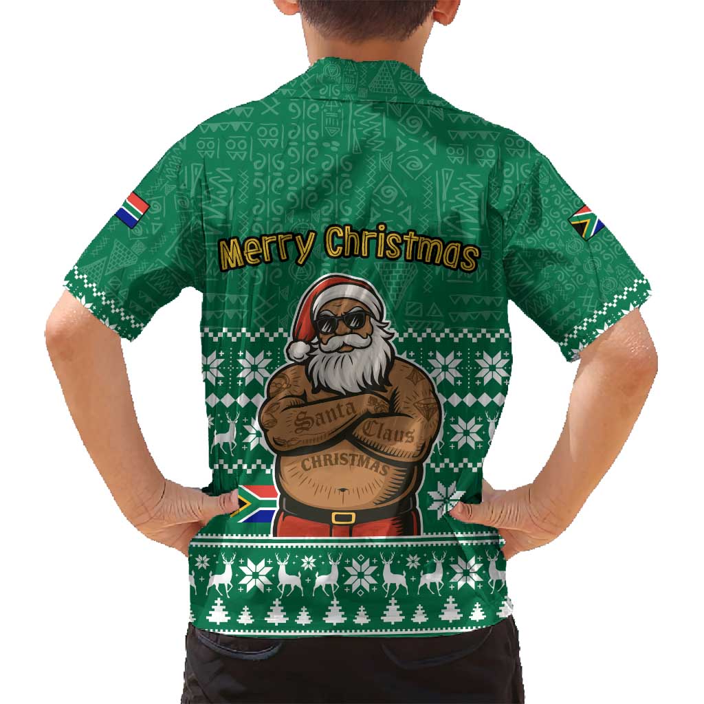 South Africa Christmas Family Matching Off Shoulder Short Dress and Hawaiian Shirt Christmas Santa Claus Tattoo - Wonder Print Shop