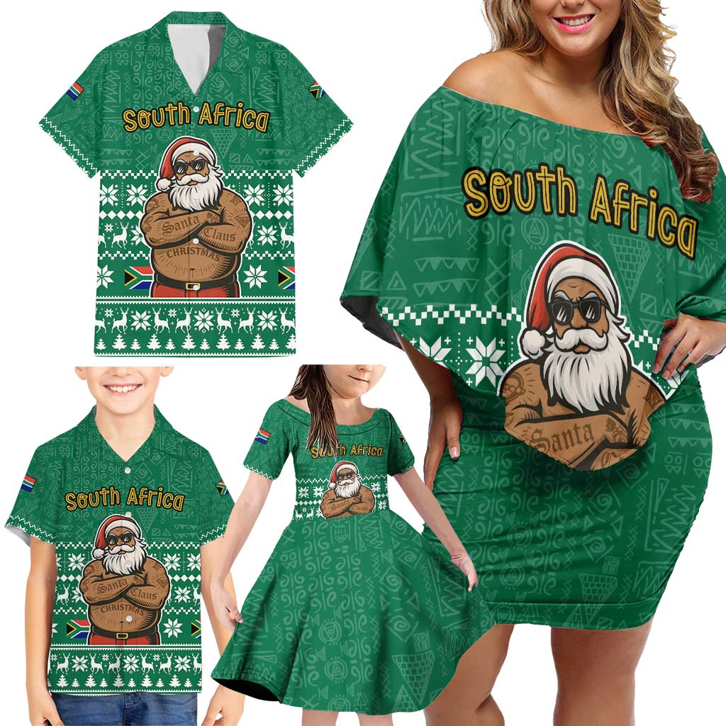 South Africa Christmas Family Matching Off Shoulder Short Dress and Hawaiian Shirt Christmas Santa Claus Tattoo - Wonder Print Shop