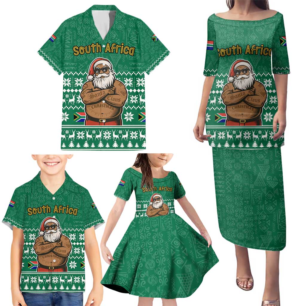 South Africa Christmas Family Matching Puletasi and Hawaiian Shirt Christmas Santa Claus Tattoo - Wonder Print Shop