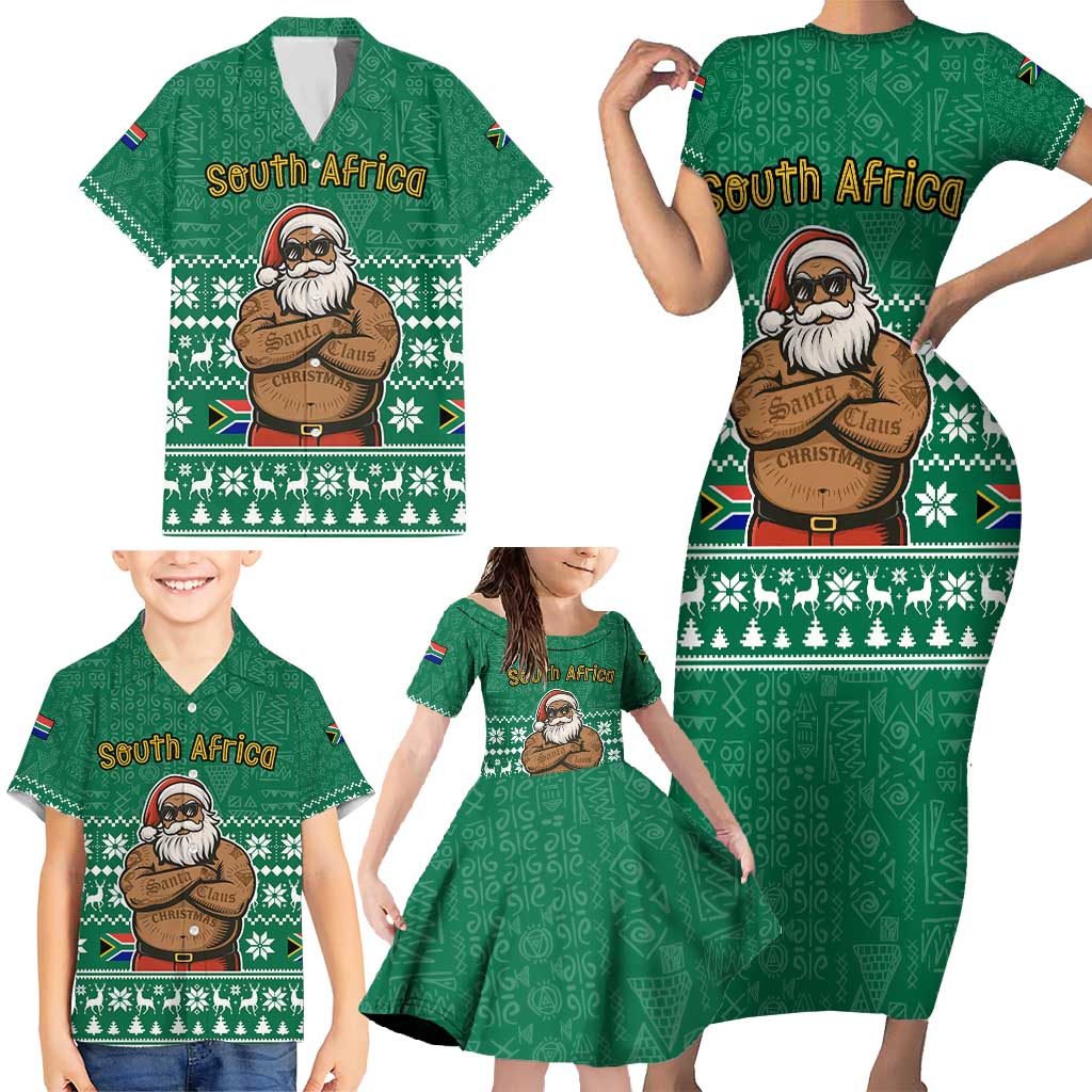 South Africa Christmas Family Matching Short Sleeve Bodycon Dress and Hawaiian Shirt Christmas Santa Claus Tattoo - Wonder Print Shop