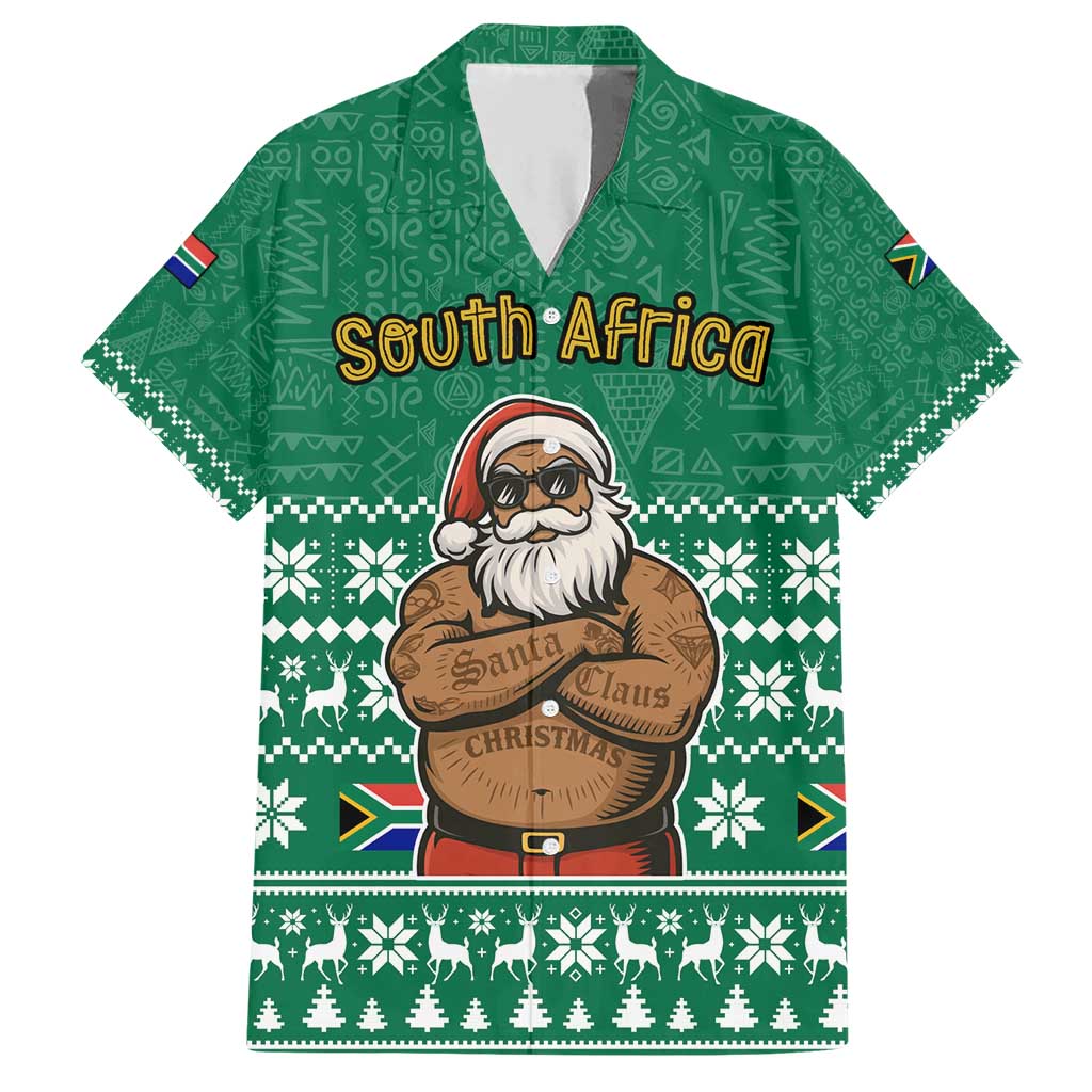 South Africa Christmas Family Matching Short Sleeve Bodycon Dress and Hawaiian Shirt Christmas Santa Claus Tattoo - Wonder Print Shop