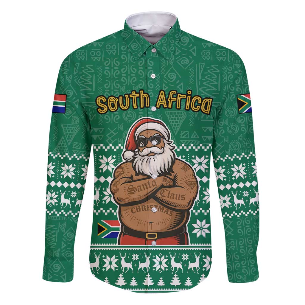 South Africa Christmas Family Matching Short Sleeve Bodycon Dress and Hawaiian Shirt Christmas Santa Claus Tattoo - Wonder Print Shop