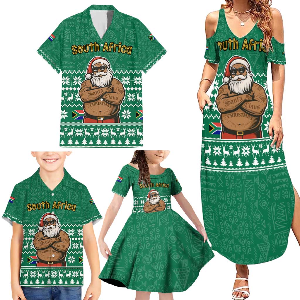 South Africa Christmas Family Matching Summer Maxi Dress and Hawaiian Shirt Christmas Santa Claus Tattoo - Wonder Print Shop