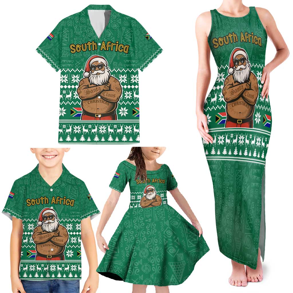 South Africa Christmas Family Matching Tank Maxi Dress and Hawaiian Shirt Christmas Santa Claus Tattoo - Wonder Print Shop