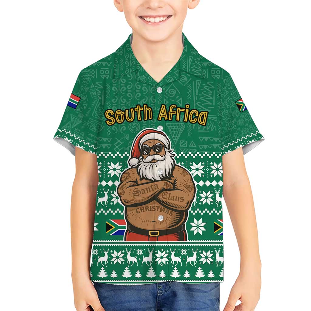 South Africa Christmas Kid Hawaiian Shirt Christmas Santa Claus Tattoo - Wonder Print Shop